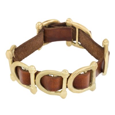 Bracelet cuir marron zamak doré multipositions Gloria Mago "Borol"