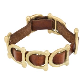 Bracelet cuir zamak marron doré Gloria Mago "Borol" multiposition 1