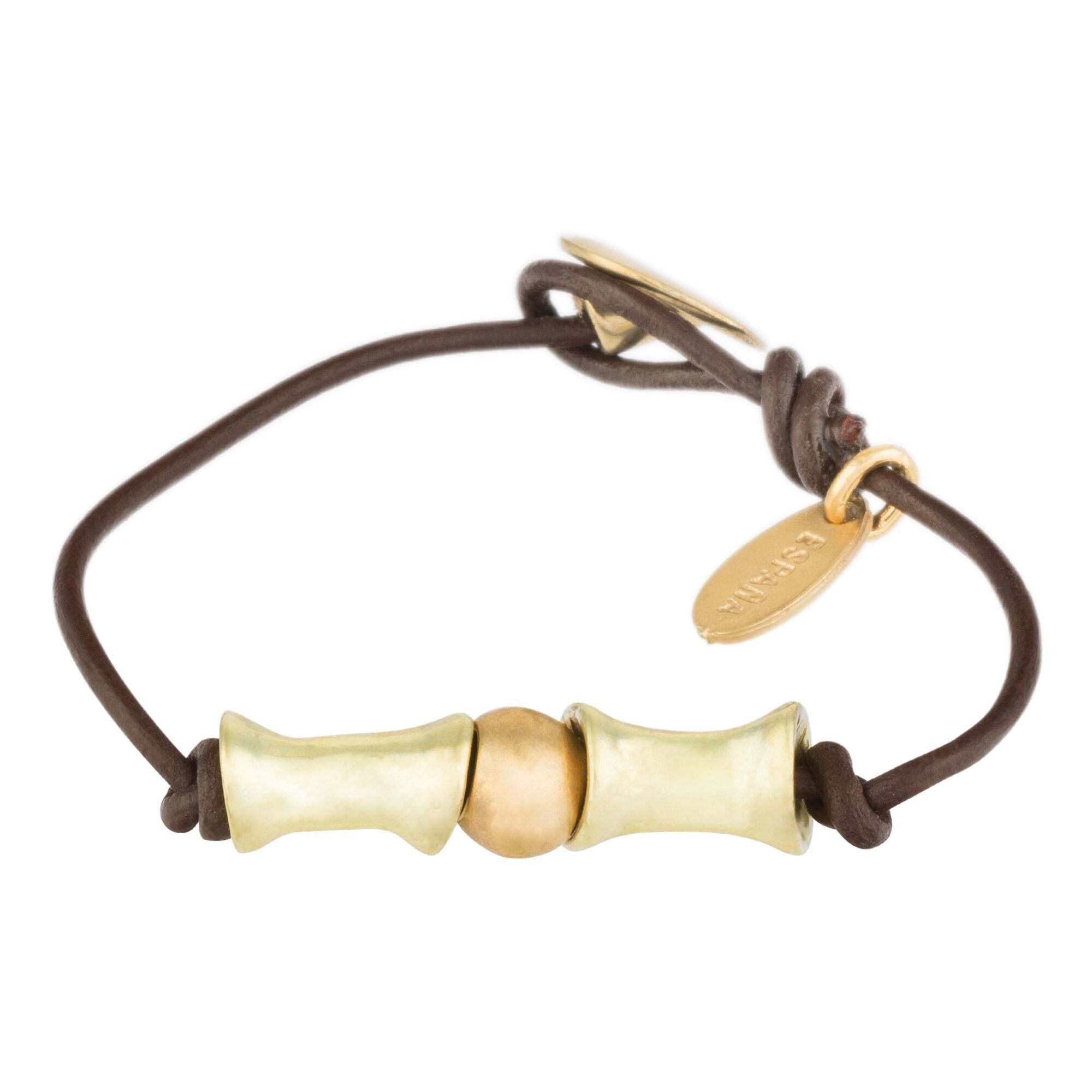 Bracciale Gloria Mago "Etno" in pelle marrone e zama oro