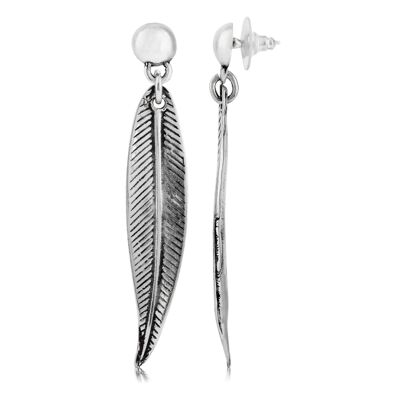 Boucle d'oreille longue feuille d'argent