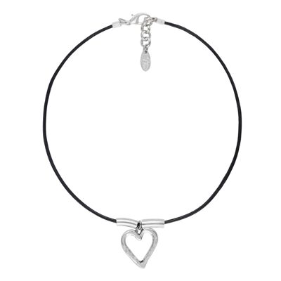 Leather and silver choker with heart