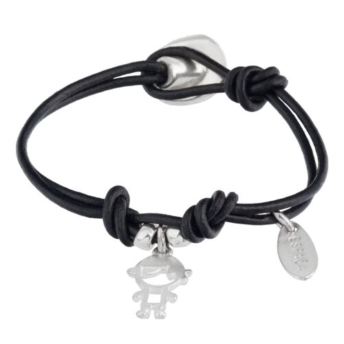 Pulsera cuero charm niño plata zamak