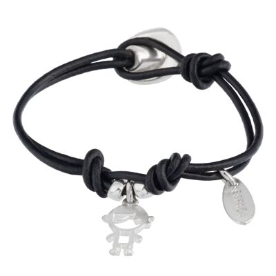 Bracciale da bambino in pelle con charm in zama argentata