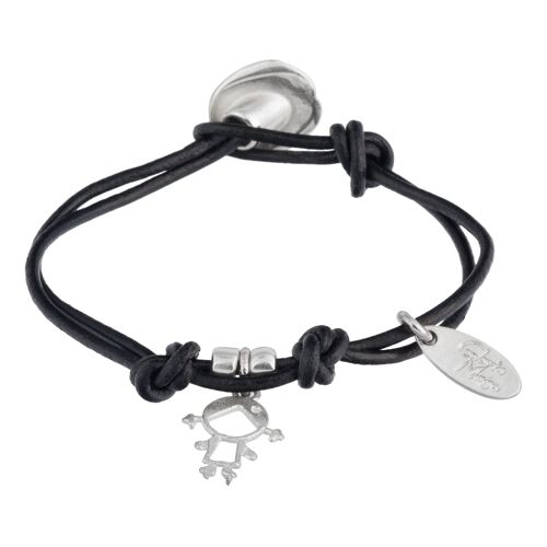 Pulsera cuero charm niña plata zamak