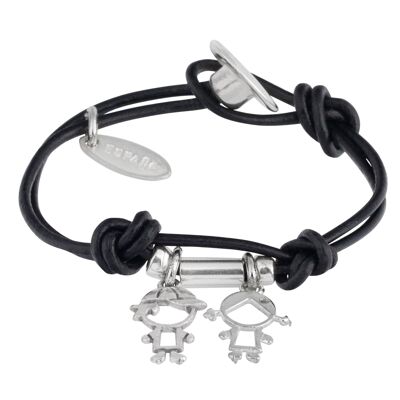 Pulsera cuero charm niño y niña plata