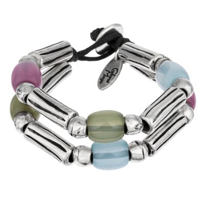 Multicolor double silver bracelet