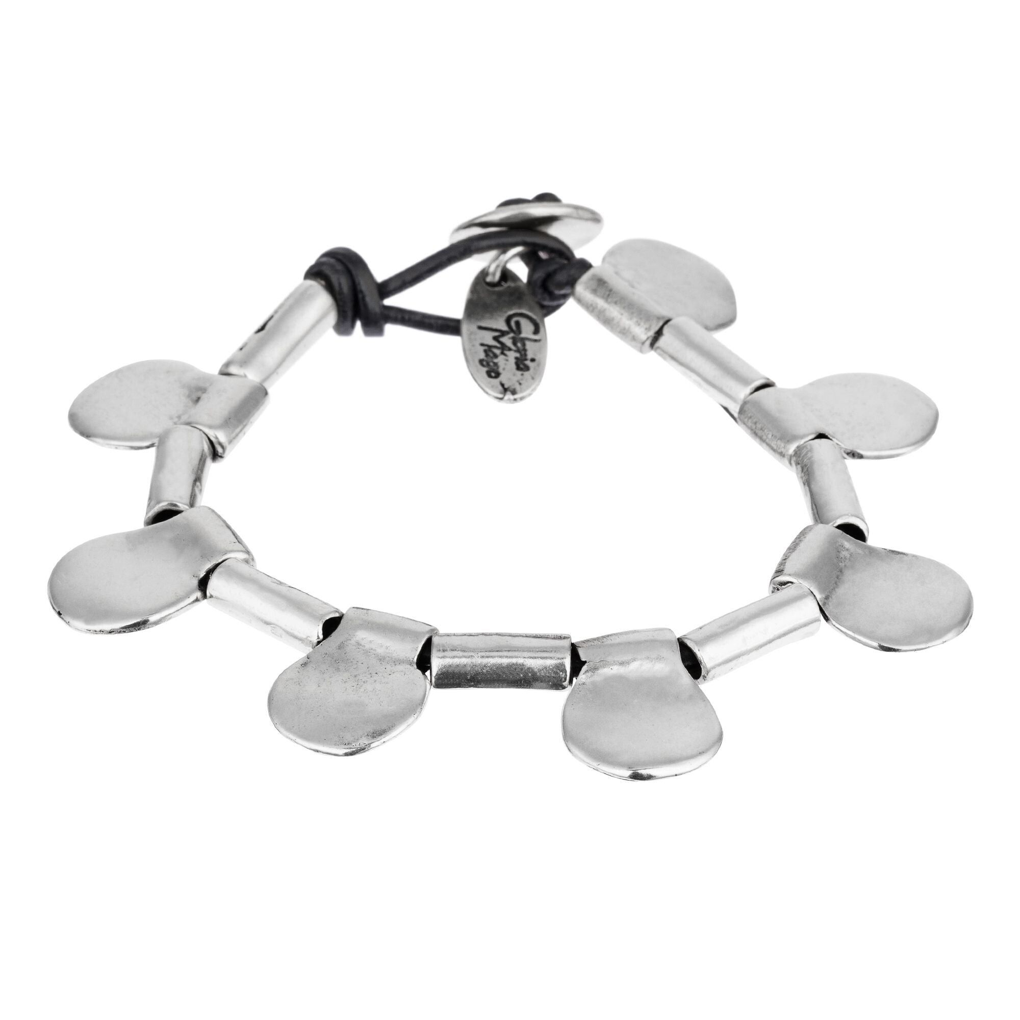 Leder- und Silberarmband „Spiegel“ aus Silber