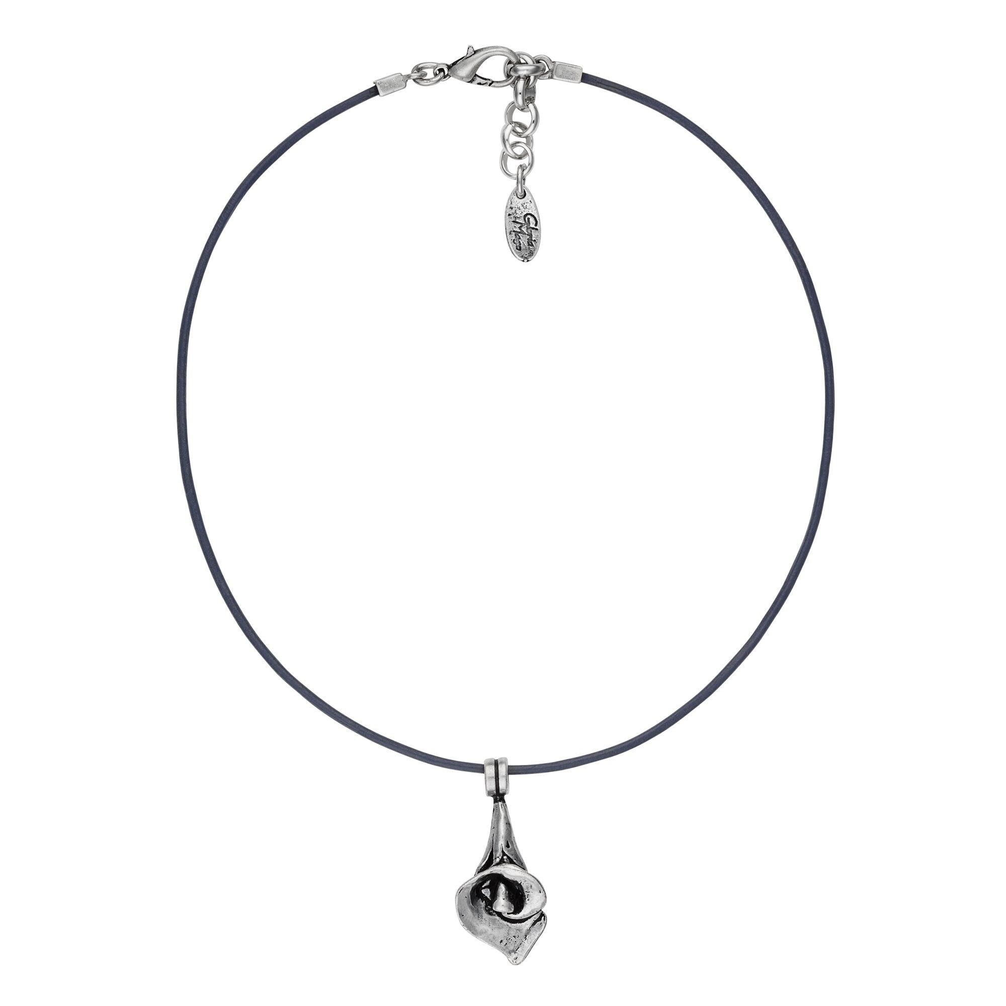 Girocollo in pelle cala blu e argentata