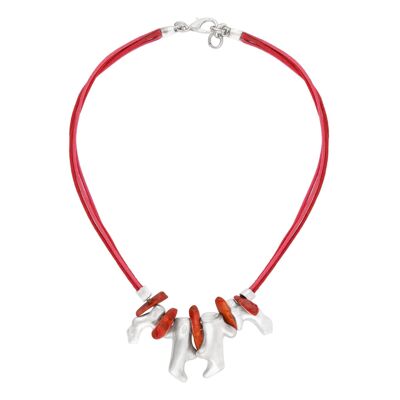 Rotes und silbernes Kordel-Halsband „Coral“ aus beschichtetem Zamak