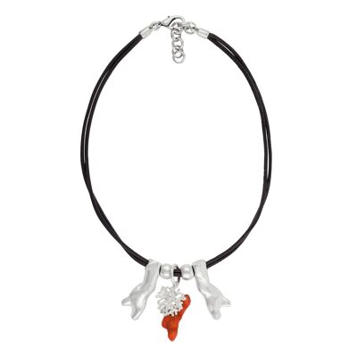 Girocollo nero "Natural Coral" placcato argento