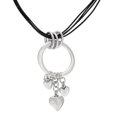 Black-silver plated choker with hoop charms hearts