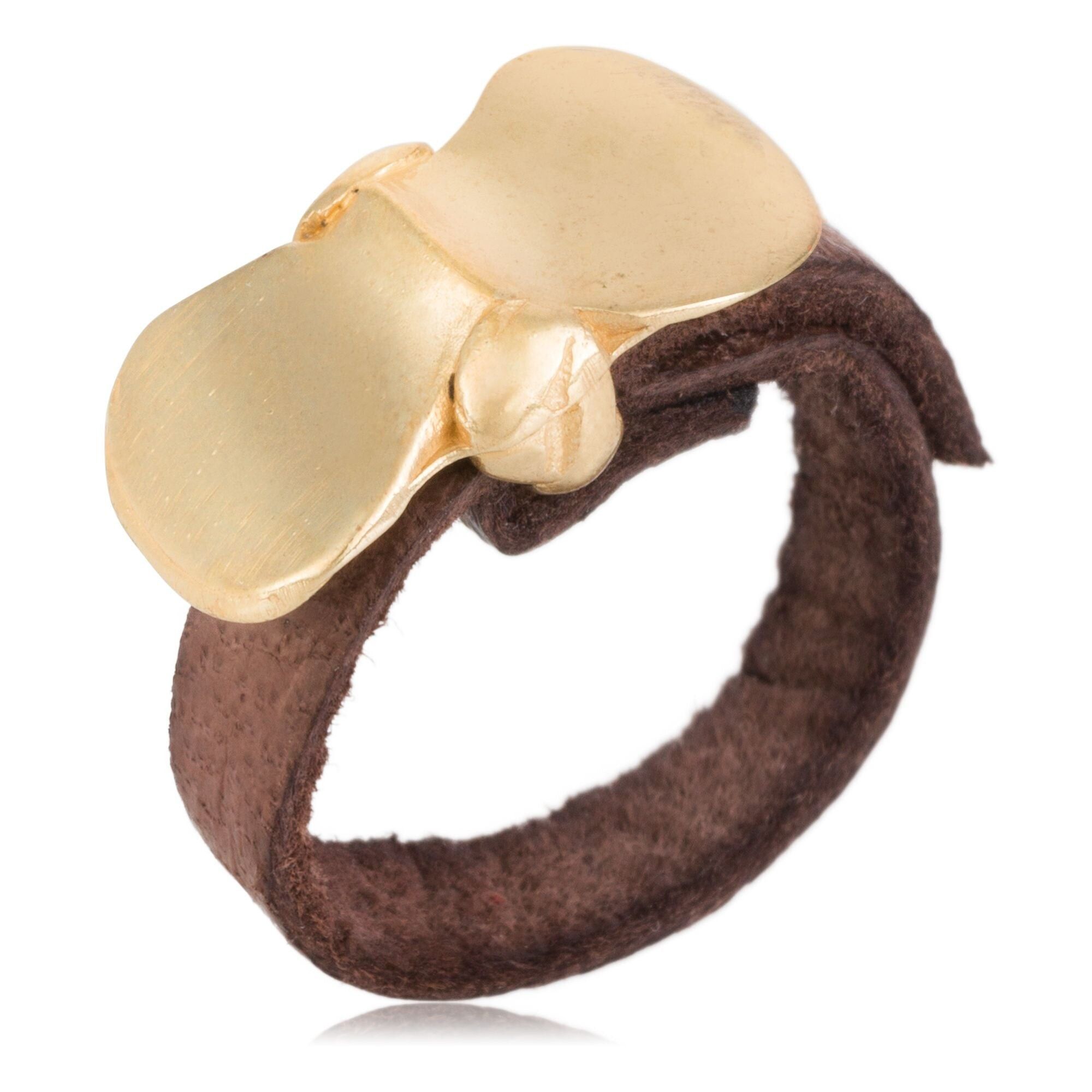 Anello in pelle placcata oro "lazo" marrone dorato