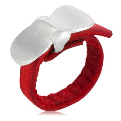 Bague "boucle" en cuir rouge et argent plaqué argent 925