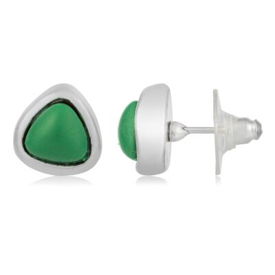 Emerald triangle button silver earring