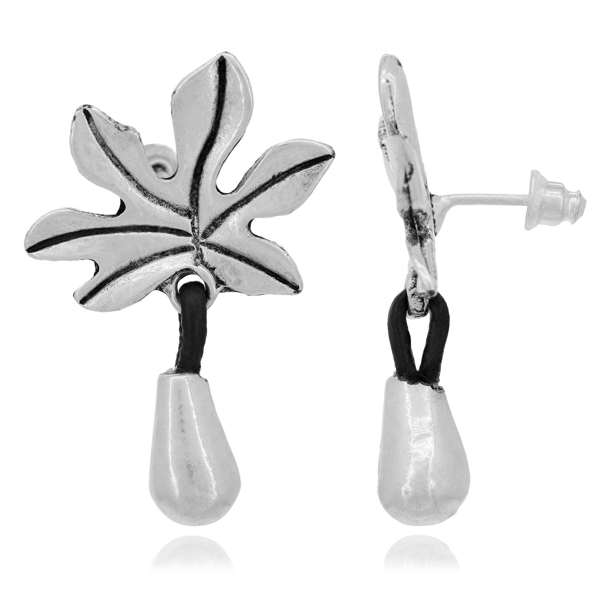 Orecchino in argento Glory Magician Foglia e goccia in pelle argento e nera