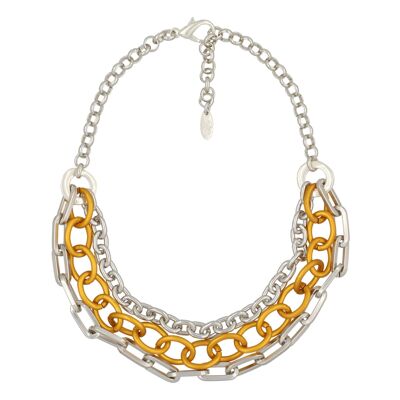 Gloria Mago silver gold orange chain necklace "triple chain" in silver-doré. 40cm