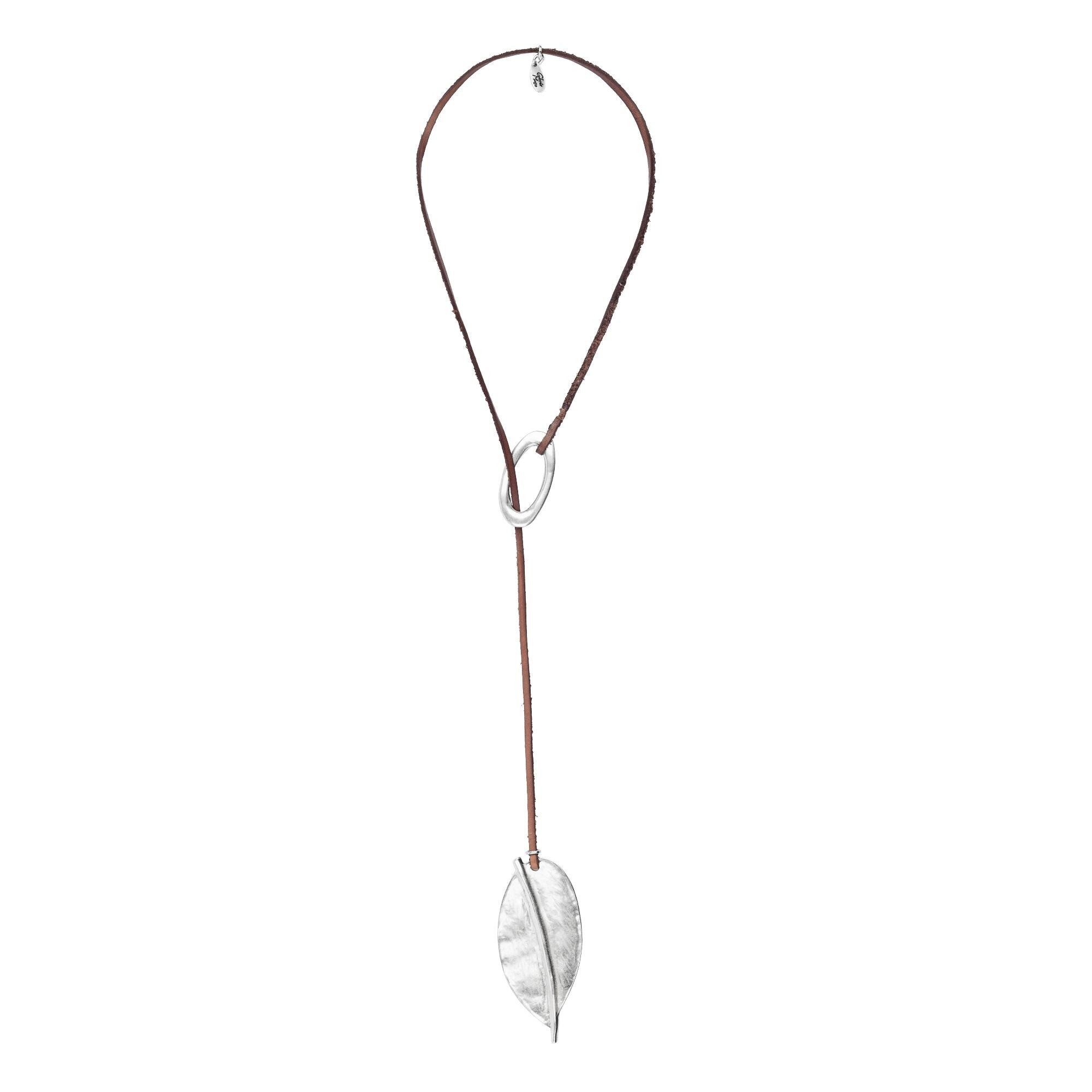 Porta cravatte in pelle con foglia argento