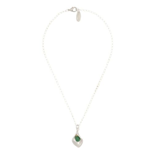 Collar cadena plata charm de cala en esmeralda 40cm