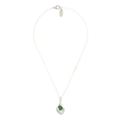 Emerald calla charm silver chain necklace 40cm