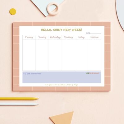 Planificador de escritorio semanal Shiny New Week A4