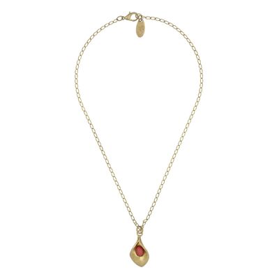Collana catena cala dorata e ciondolo in resina bordeaux