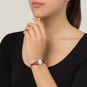 Bracelet ajustable en cuir plaqué rouge et argent "Face" 2