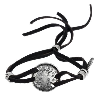 Bracciale regolabile in pelle e placcato argento "Faccia"