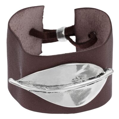Leather and silver bracelet "Leaf" Silver-brown