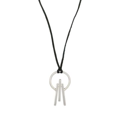 Collana treppiede Mago Glory argento e pelle nera