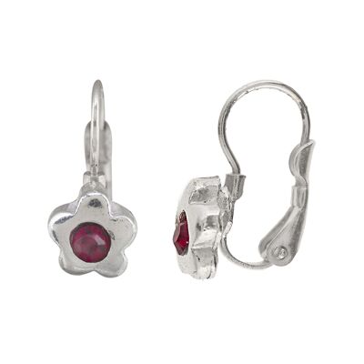 Boucle d'oreille Gloria Mago dormilona Flor2 en argent et cristal Swarovski rouge