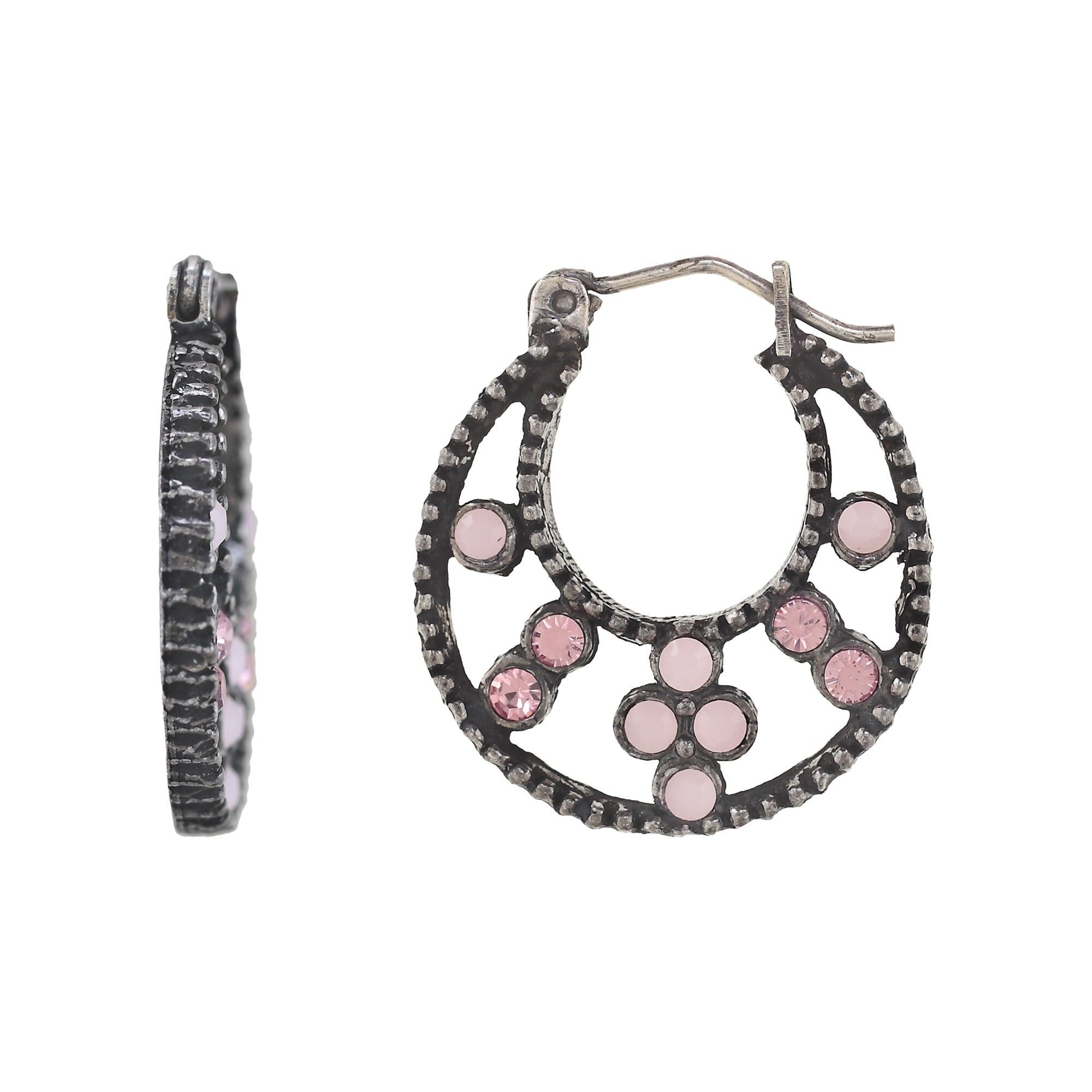 Orecchino creolo in argento-luna rose Swarovski