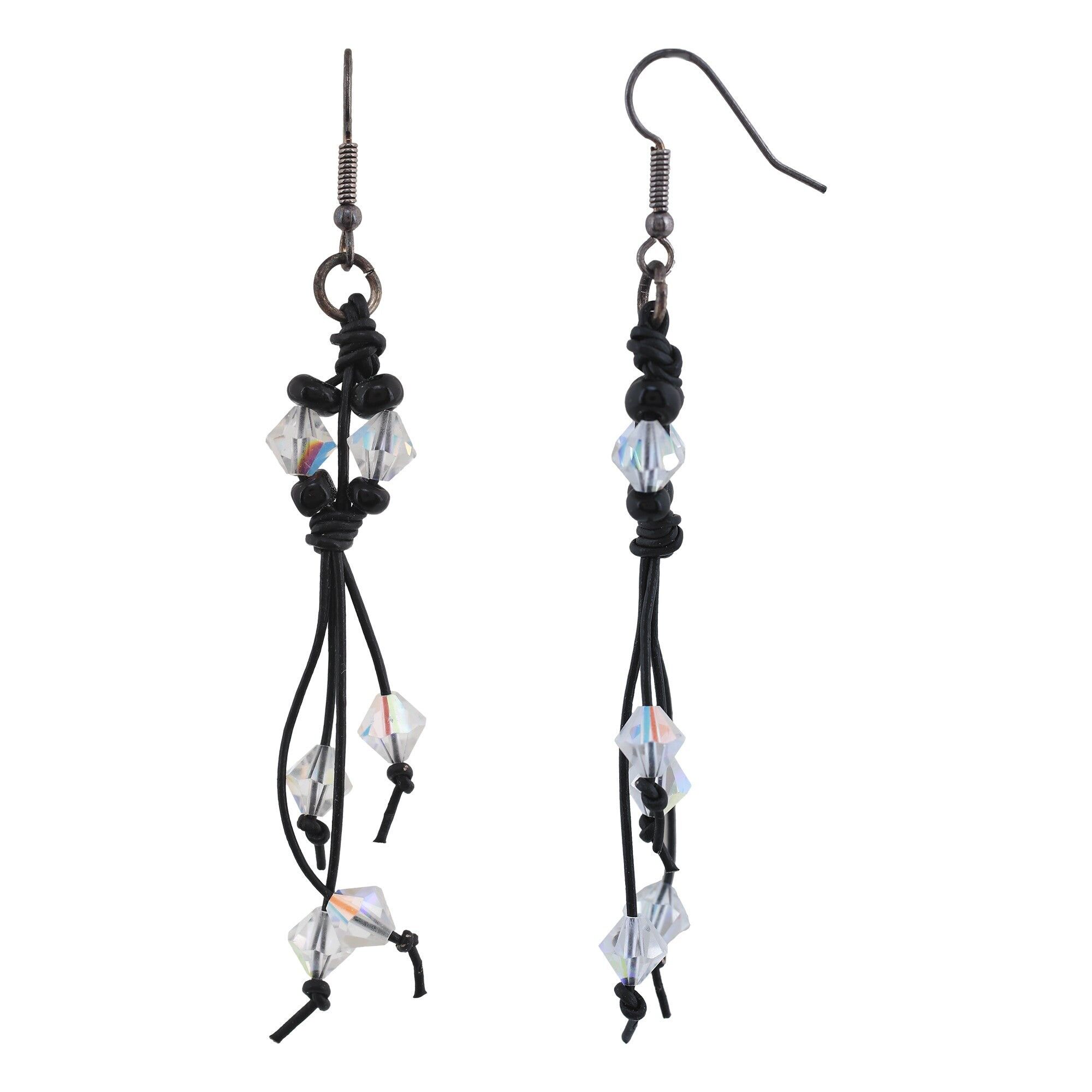 Boucle d&#039;oreille Hook en cuir avec franges en cristal Swarovski