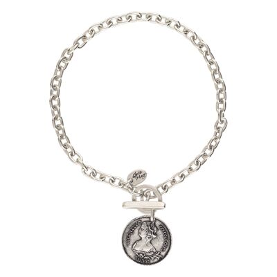 Breloque collier chaîne en argent Grande pièce plaquée argent