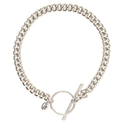 Grand collier chaîne en argent avec grand fermoir plaqué central