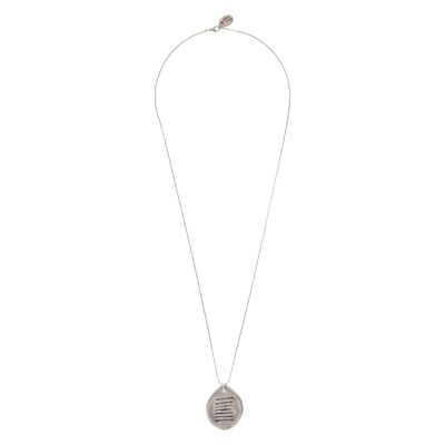 Long central necklace "Guru" silver plated 80cm