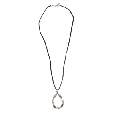 Long necklace "Eternal Wave" silver plated black leather