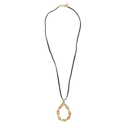 Lange Halskette „Ewige Welle“ aus goldenem schwarzem Leder, 80 cm