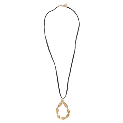 Long necklace "Eternal wave" golden black leather 80cm