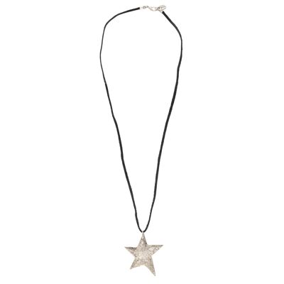 Large silver star long necklace