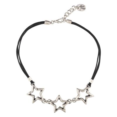 Black silver triple star Gloria Mago choker plated zamak 40cm