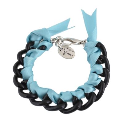 Armband aus Kette und Bändern „Fancy“ mit blauen Bändern