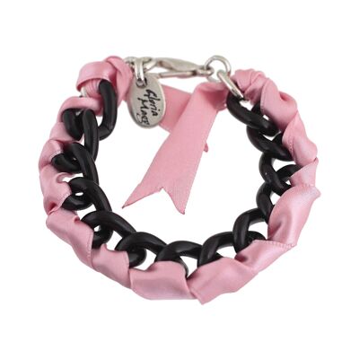 Bracelet chaîne et rubans "fantaisie" rose