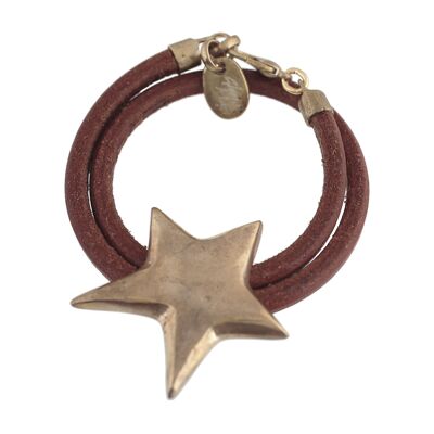 Gold double star leather bracelet