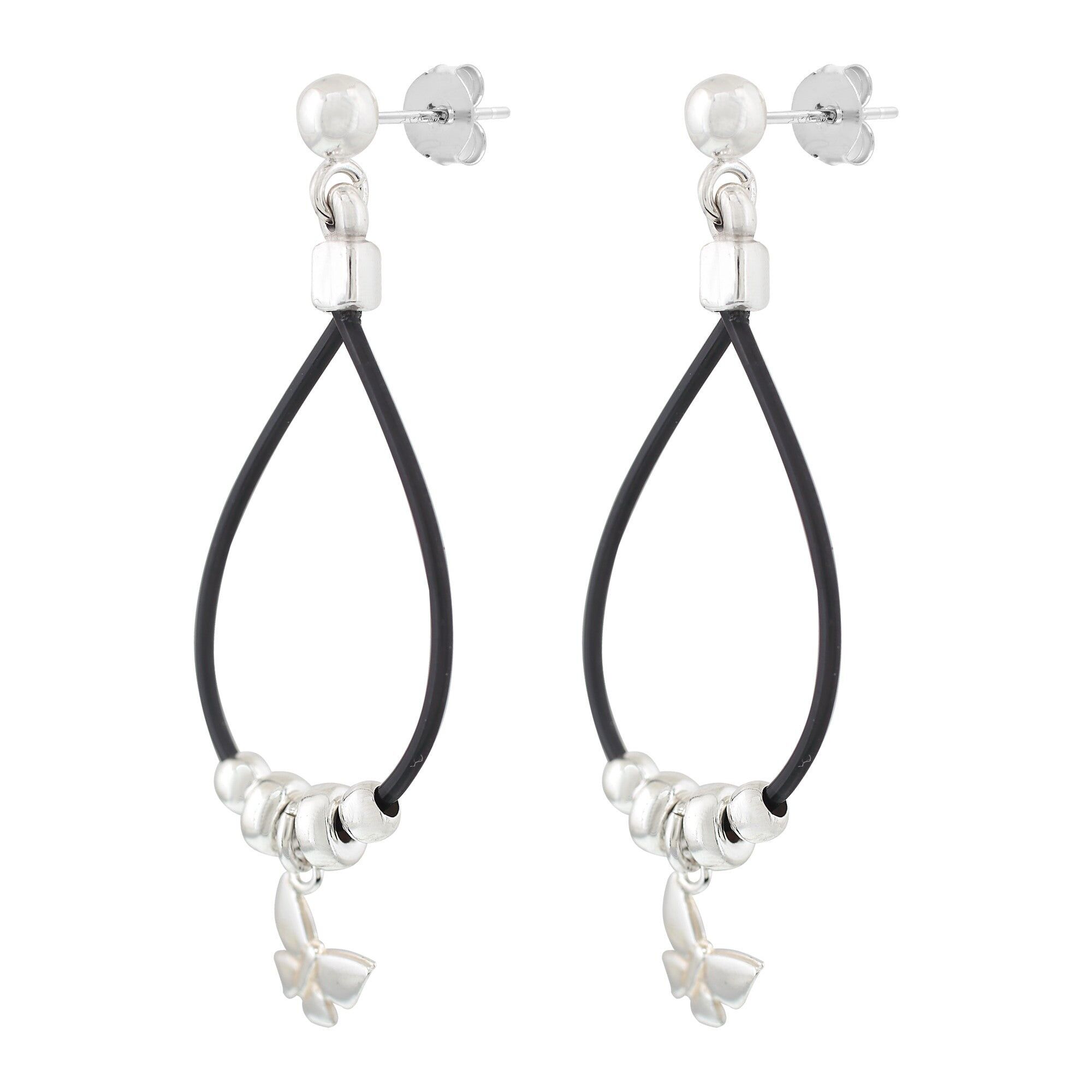 Orecchino in argento e pelle Farfalla in pelle argento sterling