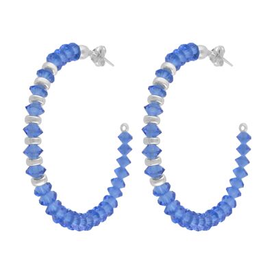 Silver hoop with blue Swarovski crystal and sterling silver