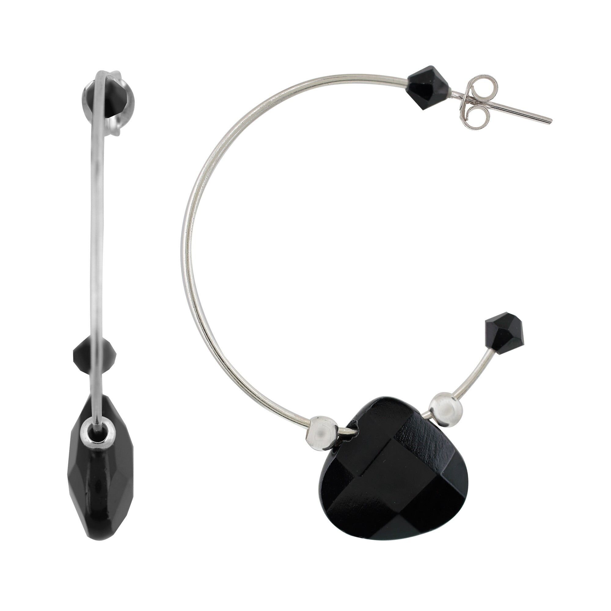 Orecchino a cerchio in argento 925 e cuore di cristallo