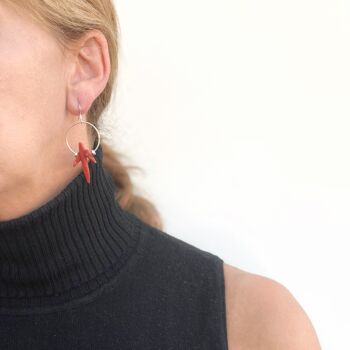 Boucle d'oreille Rouge argent et corail en argent massif 2