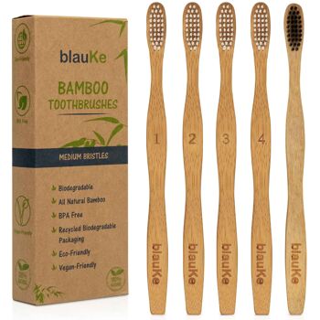 Ensemble de brosses à dents en bambou à poils moyens (paquet de 5) - Écologique et biodégradable 1