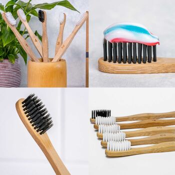 Ensemble de brosses à dents en bambou à poils moyens (paquet de 5) - Écologique et biodégradable 3
