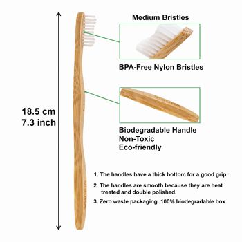 Ensemble de brosses à dents en bambou à poils moyens (paquet de 5) - Écologique et biodégradable 5